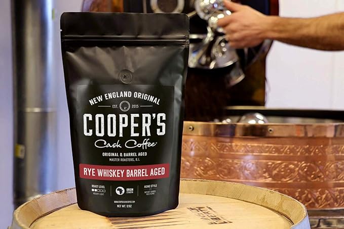 Single Origin Sumatra Coffee Beans Aged in Stout Whiskey Barrels - Ground Coffee - 12 oz and Ethiopian Coffee Raw Beans Aged in Rye Whiskey Barrels - Ground Coffee - 12 oz