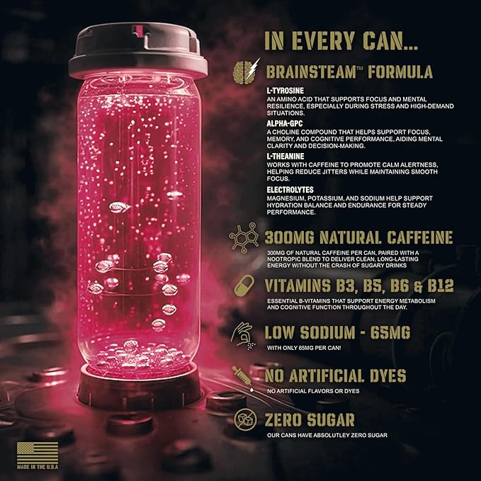 Shellback Fruit Punch Energy Drink (12 Pack) - Bold Fruit Flavor Nootropic Drink - Zero Sugar Energy Drinks w/ 300mg Caffeine &amp Vitamins - Power Drinks for First Responders Athletes Veterans