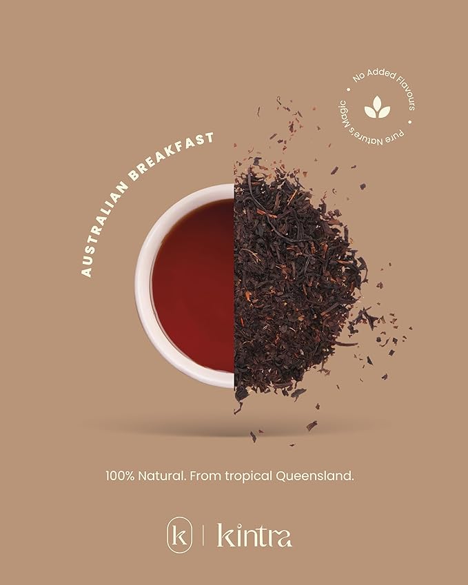 Kintra Foods Australian Breakfast Loose Leaf Tea Jar 100g | Natural Black Tea Bold &amp Full-Bodied Flavor | Eco-Friendly Antioxidant-Rich No Additives No Sugar