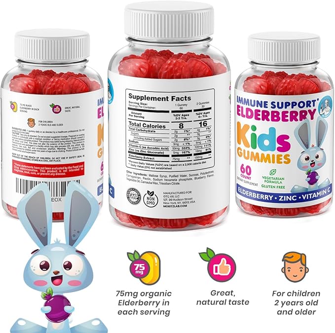 DR. MORITZ Elderberry Gummies for Kids &amp Toddlers - Immune System Booster- Health Support with Black Sambucus Elderberries Extract - Herbal Immunity Boost Supplement