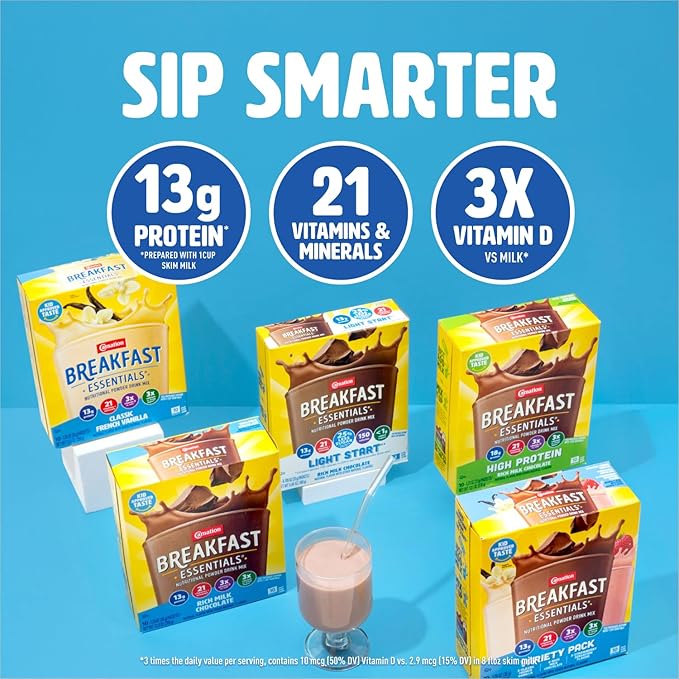 Carnation Breakfast Essentials Powder Drink Mix Rich Milk Chocolate 10 Count Box of 1.26 Ounce Packets (Pack of 6)