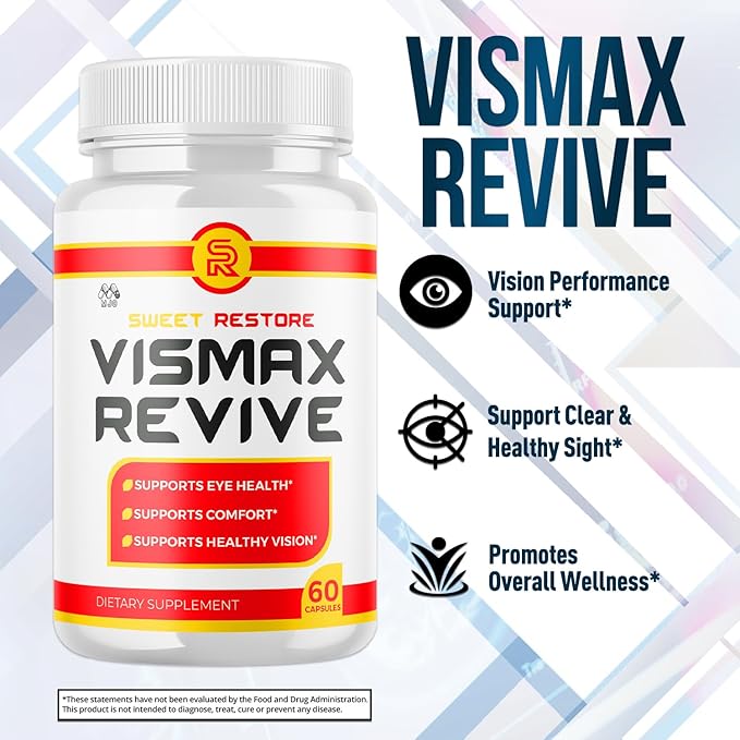 Vismax Revive Capsules Official VismaxRevive Vision Support Supplement with All Natural Ingredients Advanced Eye Health Formula and Vision Vitamin Supporting Wellness Naturally (60 Capsules)