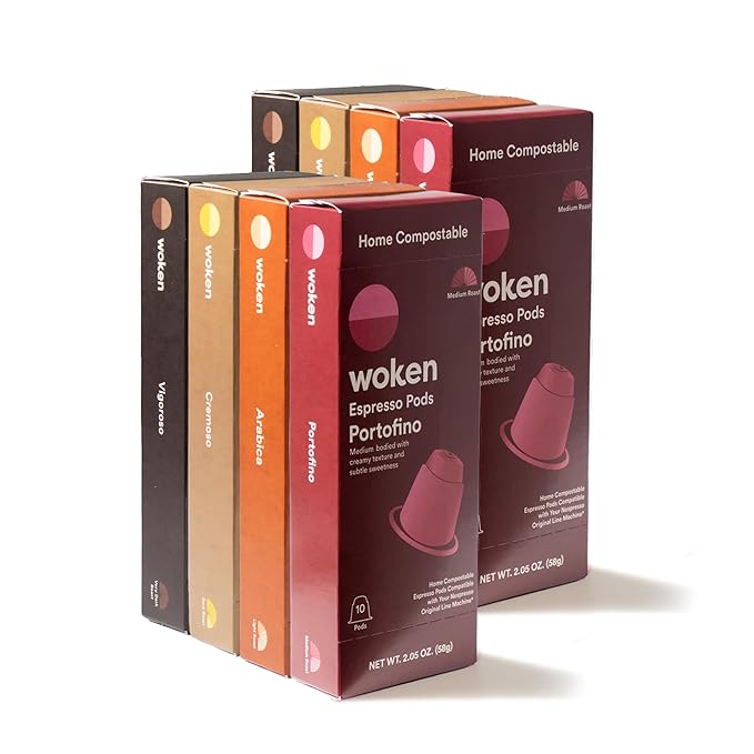 WOKEN COFFEE Compostable Pods | Variety Pack | Fresh Roasted in USA | Compatible With Nespresso Original Machines | Rich Aroma Smooth Taste Eco-Friendly Biodegradable Coffee Capsules |80 Pods (8 Bo