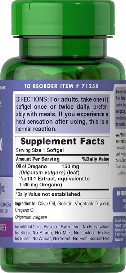 Puritan's Pride Oil of Oregano Extract 150 mg Softgels 180 Count