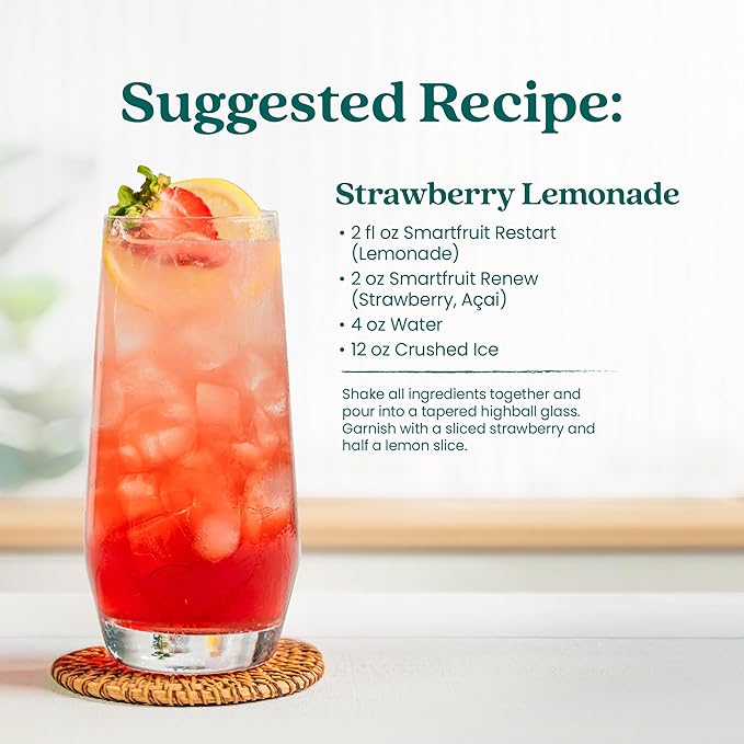 Smartfruit Restart Refresher – Lemonade – Made with Real Lemon Juice No Added Sugar Coconut Water for Hydration Green Coffee Bean Extract for Natural Energy – 48oz Drink Mix