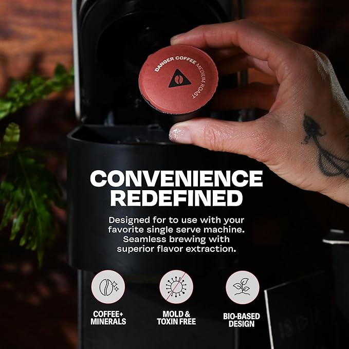 Danger Coffee by Dave Asprey Remineralized Mold Free &amp Lab Tested Compostable Pods | Medium Roast 12 Pods