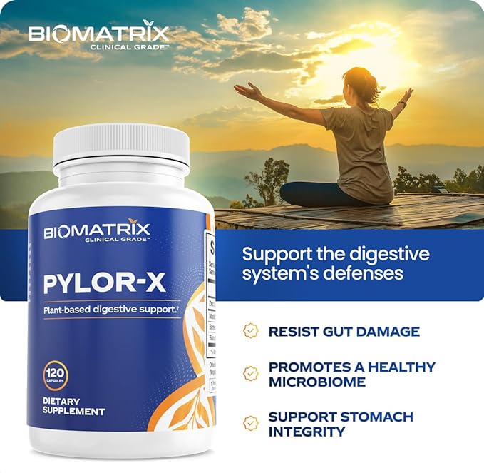 BioMatrix Pylor-X Gut Health Supplement – Mastic Gum Berberine Zinc Carnosine &amp Bismuth Salts for Gastric Support Digestive Comfort Stomach Lining Protection - (120 Capsules) 30-60 Day Supply