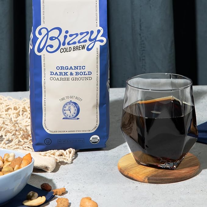 Bizzy Organic Cold Brew Coffee | Bundle | Coarse Ground Coffee | Dark &amp Bold 1 LB + Dark &amp Bold Brew Bags 4-count | 2 Pack