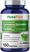 NusaPure Gymnema Sylvestre 50:1 Extract 250 mg Equivalent to 12500mg Per Vegan Caps - 150 Count (Non-GMO Vegan Bioperine)