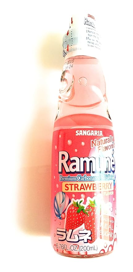 Ramune Carbonated Soda Combo-2 Peach Flavor2 Strawberry Flavor2 Lychee Flavor (6.76 Fl Oz Each)
