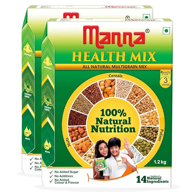 Manna Health Mix | 100% Natural Multigrain Nutrition Drink Kids | Multi Millet Health Drink Mix Powder 2kg (1kg x 2 Packs) | Sathu Maavu | Porridge