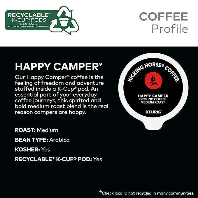 Kicking Horse Coffee Happy Camper Single Serve Keurig K-Cup Pods Medium Roast Coffee 60-Count Box