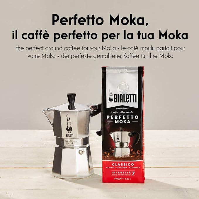 Bialetti - Perfetto Moka Nocciola: Gemahlener Kaffee mit mittlerer Röstung Haselnuss-Aroma 250g x 6 Beutel mit Aromaschutzventil