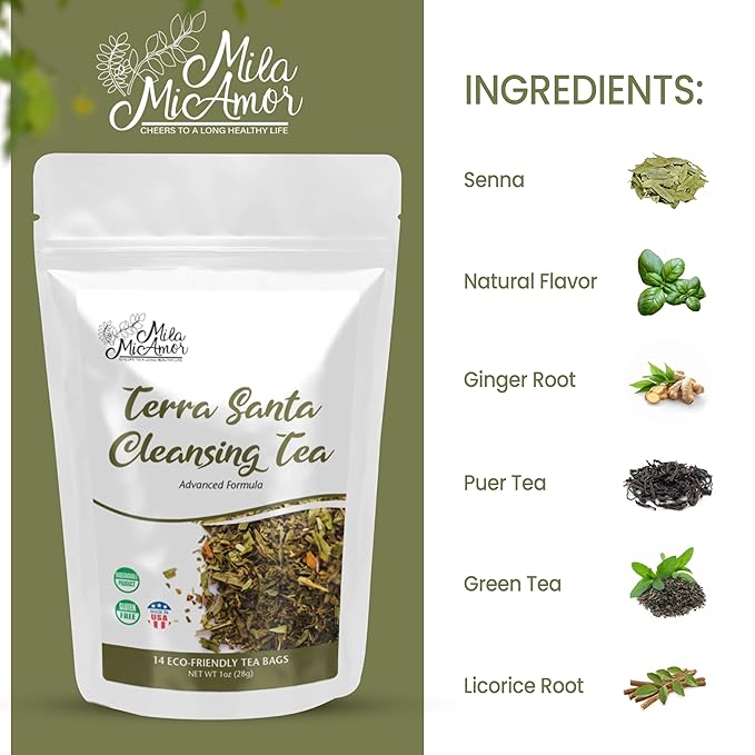 Milamiamor Terra Santa Cleansing Tea – Herbal Detox Digestive Relief &amp Bloating Reduction Proven Laxative Blend with Antioxidants for Digestive Cleanse &amp Natural Detox Made in USA 14 Tea B