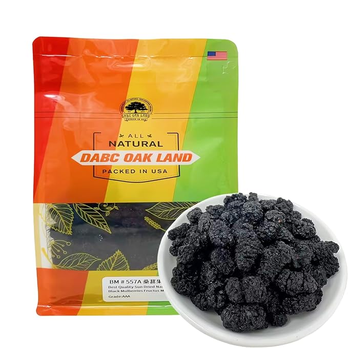 Dried Black Mulberries 1LB Top Grade Premium DABC OAK LAND Wild Black Mulberry Dried Fruit No Sugar AddedVegan Natural for Healthy Snacking BakingTea 黑桑葚干 16OZ/Bag