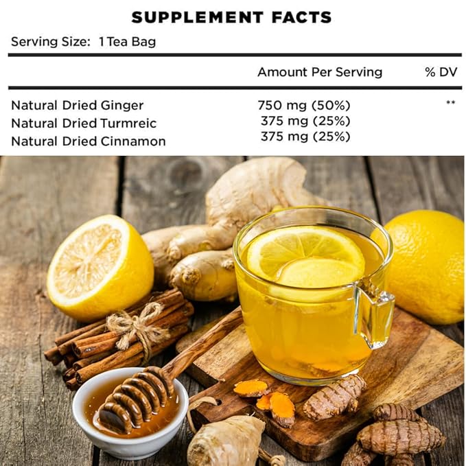VIDA FARM 50 Turmeric Ginger Cinnamon Tea Bags 100% Natural Ginger Cinnamon Turmeric Tea Te De Curcuma Jengibre Herbal Tea Sugar Free Caffeine Free Gluten Free