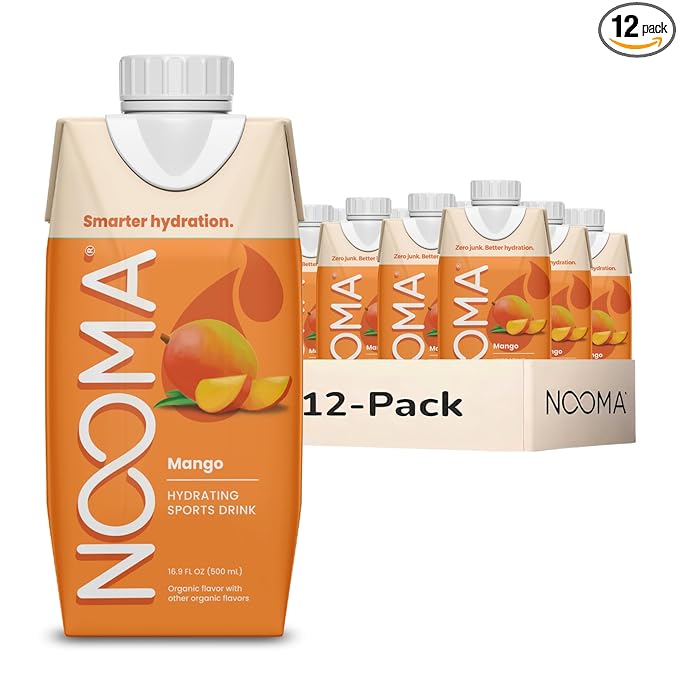 NOOMA Organic Electrolyte Sports Drink | Electrolyte Drink with Organic Coconut Water | Workout Hydration Drink with No Added Sugar | 30 Calories | Pack of 12 Sports Drinks (16.9oz) | Mango