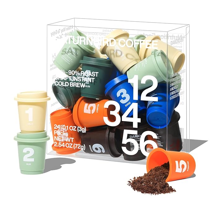 Saturnbird Instant Coffee Pods Light/Medium/Dark Roast 100% Arabica Freeze-dried Coffee without Machine Brew with Hot/Cold Water or Milk 24 Count (NO.1-6 MIX)