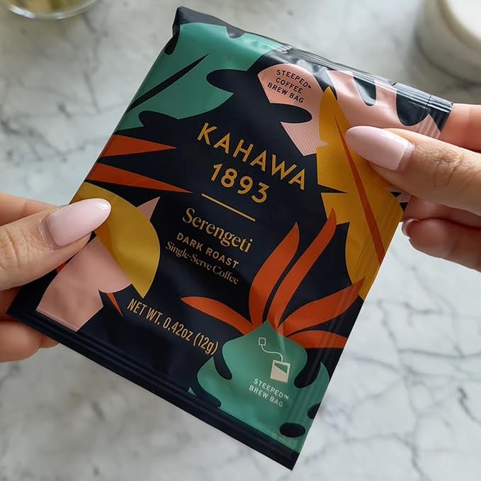 Kahawa 1893 Coffee Tea Bags Dark Roast Serengeti Blend 12 Single Serve Packs - As Seen on Shark Tank Low Acid High Antioxidants Naturally Sweet Organically Grown Ethically &amp Sustainably Sourc