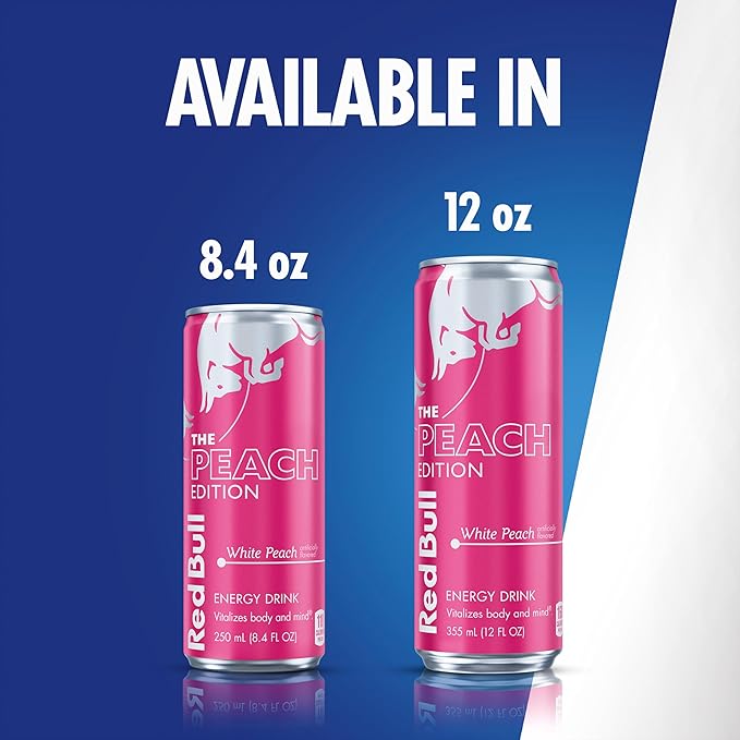 Red Bull Peach Edition Energy Drink White Peach 12 fl. oz. 24 cans with 114mg Caffeine Taurine &amp B Vitamins