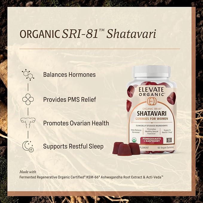 SRI-81™ Shatavari Vegan Gummies for Women Asparagus racemosus Root Extract with Acti Veda™ Pomegranate and Raspberry (30 Servings)