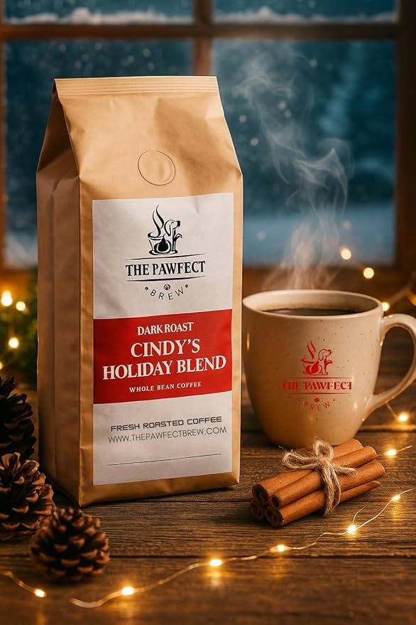 Dog Lovers Coffee – Cindy’s Holiday Blend Dark Roast Drip Coffee by The Pawfect Brew – Specialty Grade Freshly Roasted to Order 12oz Bag – 25% Donated to Animal Rescue