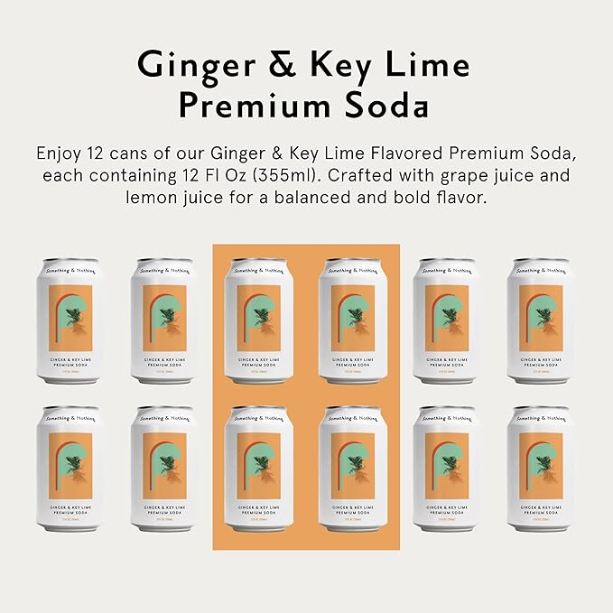 Something &amp Nothing Ginger &amp Lime Flavoured Sparkling Water | Lightly Carbonated Full Flavoured with Added Grape &amp Lemon Juice | Vegan &amp Low Calorie Soda | 12 Fl Oz Cans (Pack of 12)