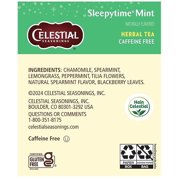 Celestial Seasonings Sleepytime Mint Herbal Tea - Caffeine Free Sleep Tea 20 Tea Bags Per Box (Pack of 6)
