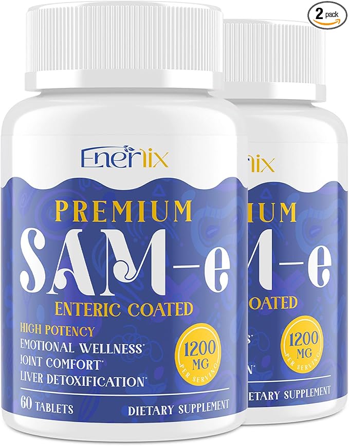 1200 MG SAM e Supplement for Brain Mood Joint and Liver High Absorption SAM-e (S-Adenosyl-L-Methionine) with CoQ10 5-HTP Enteric Coated 120 Tablets Vegan