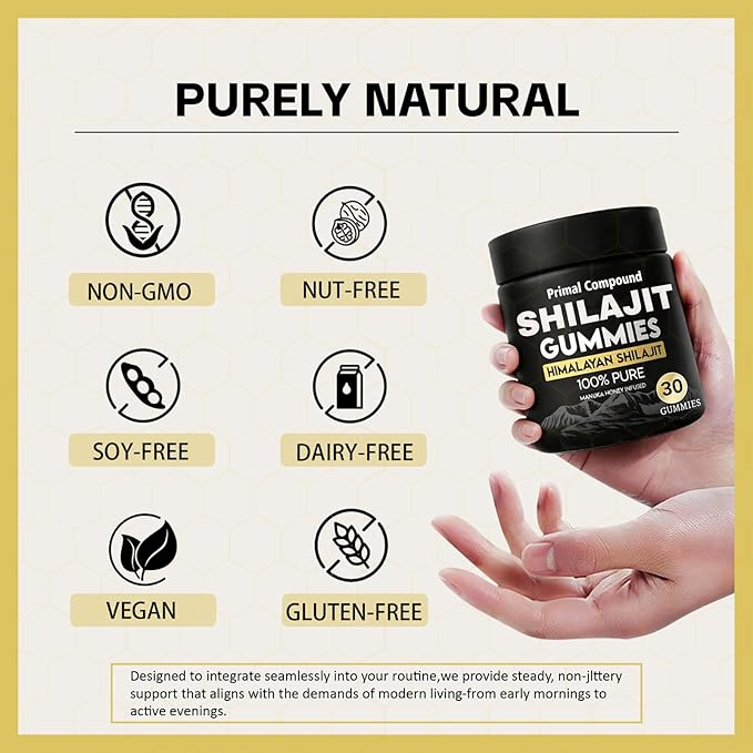 Primal Compound Shilajit Gummies Rich in Trace Minerals and Fulvic Acid Non-GMO Boost Energy and Immunity - 30 Gummies