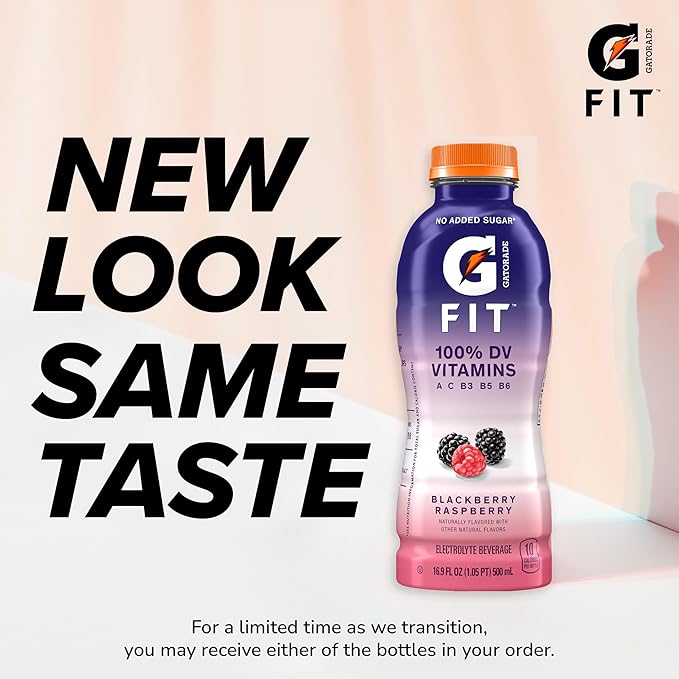 Gatorade Fit Electrolyte Beverage Healthy Real Hydration Blackberry Raspberry 16.9.oz Bottles (12 Pack)