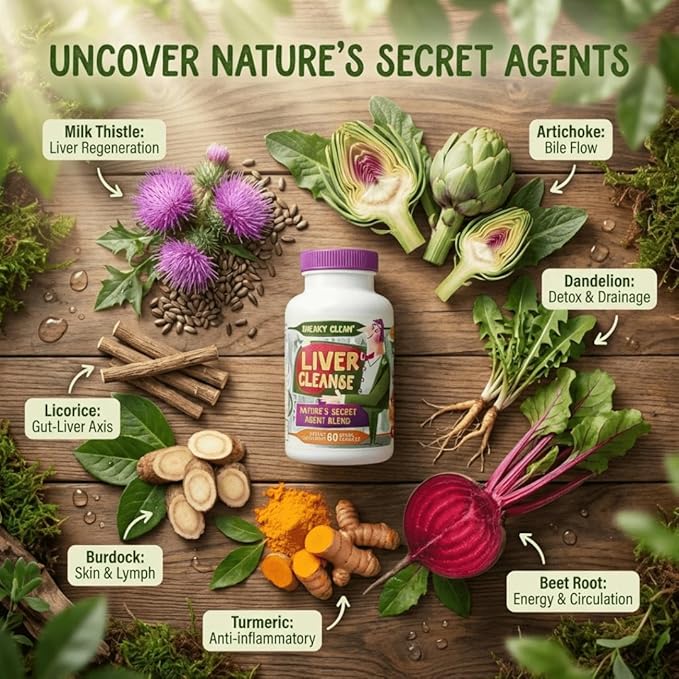 Liver Cleanse Support Supplement w Organic Milk Thistle - Nature's Secret Agent Blend - 60 Vegan Capsules