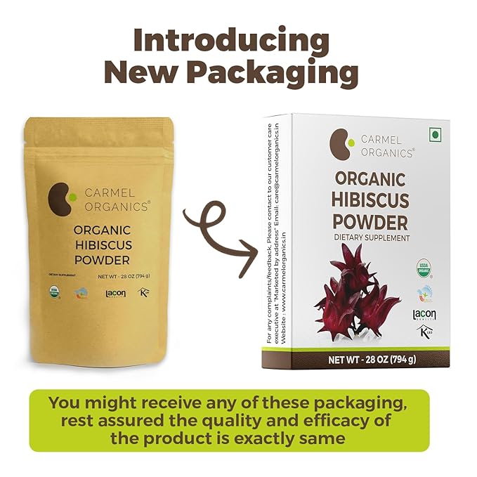 CARMEL ORGANICS Organic Hibiscus Petals Powder 28 Ounce or 1.75 Lb | USDA Certified Organic | Non GMO | Rich in Vitamin C | No Added Preservative | Indian Origin Hibiscus Powder