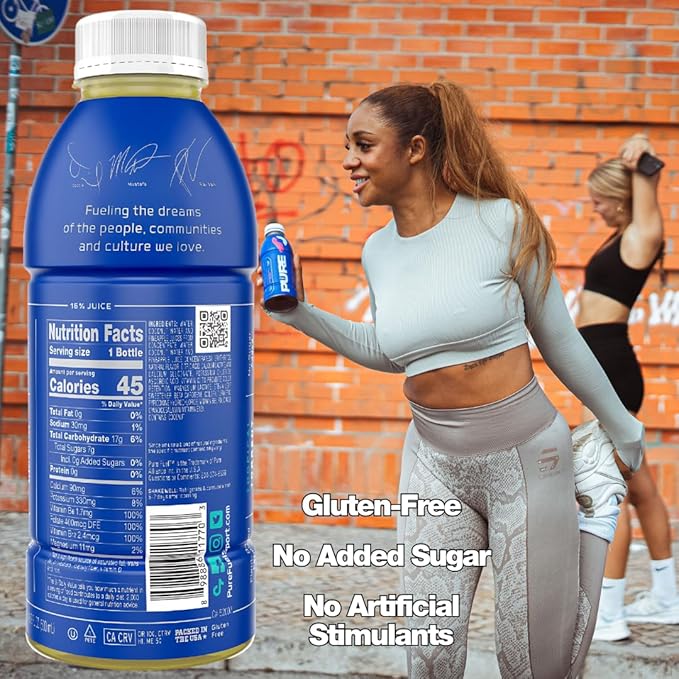 Pure Fuel Hydration Drinks Tropical Torrent - Plant-Based Healthy Electrolyte Drinks with B-Vitamins - No Added Sugar - 12 Pack x 16.9 fl oz Bottles