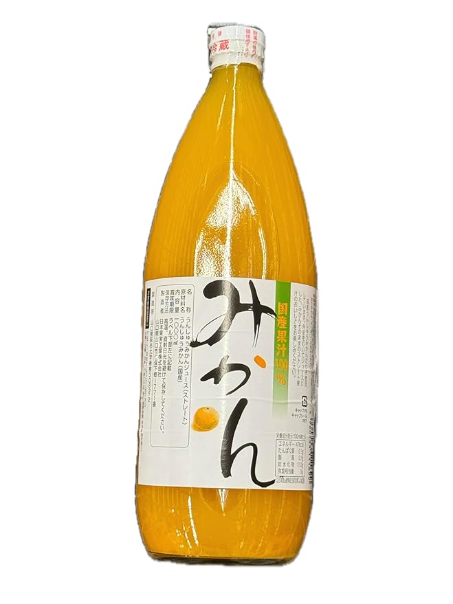 Japanese Straight Unshu Mikan Juice 1000ml (Pack of 2 Glass Bottles) ‎Nihon Kajitsu Kogyo 100% Domestic Mandarin Juice Additives Free No Sugar Added MADE IN JAPAN Limited Stock