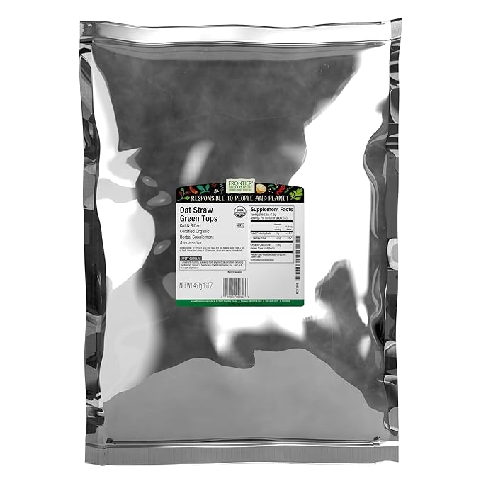 Frontier Co-op Organic Oatstraw Green Tops Cut and Sifted - Oat Straw Herb for Tea Bath Wellness Use - Kosher | 16 Ounce (Pack of 1)