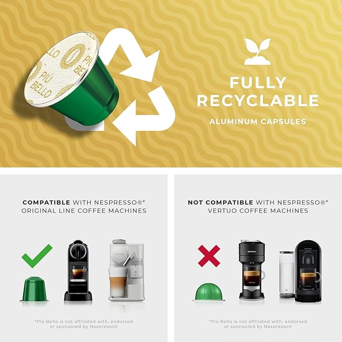 Piu Bello Espresso Coffee Pods for Nespresso Original Machines – Light Roast Variety Pack – 3 Flavors: Chocolate Nuts Sweet Caramel – Rich &amp Balanced Taste – Kosher Certified (3-Flavor Multipack