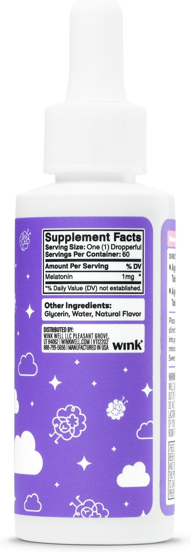 Wink Well Kids Liquid Melatonin Drops Natural Melatonin Drops for Children with 1mg Per Serving of Liquid Melatonin for Kids Drug-Free and Non-Habit Forming (2 Pack)