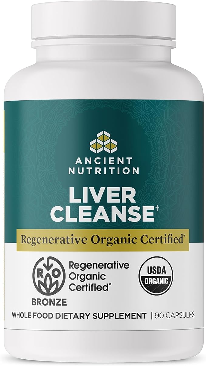 Ancient Nutrition Regenerative Organic Certified Liver Cleanse Supplement Ancient Herbals Liver Cleanse with Milk Thistle Burdock Root &amp Reishi for Optimal Liver Support Gluten Free 90 Count