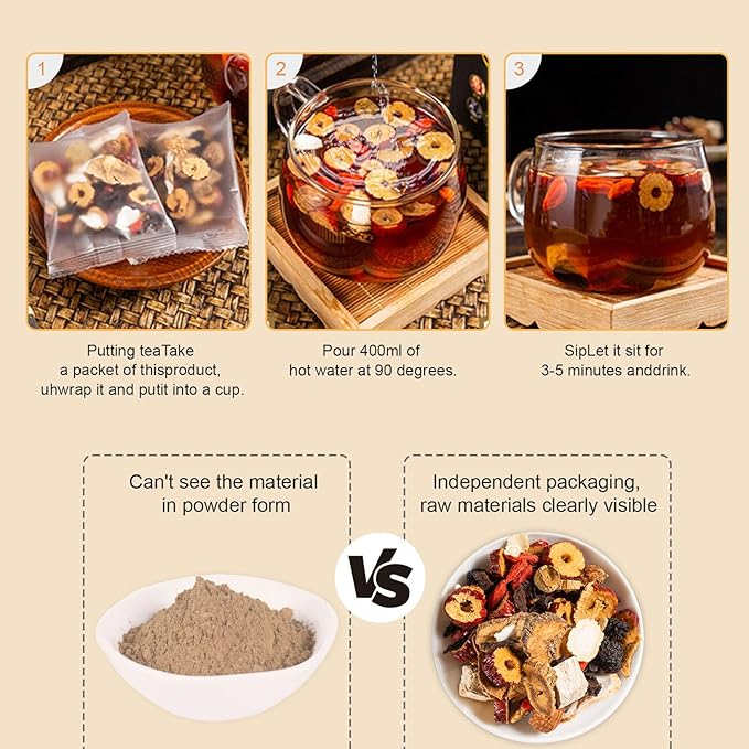 KWOLYKIM 3 Boxes Kidney Formula Ginseng Ten Treasure Tea 10 Precious Natural Ingredients Formula Ginseng Tea Men's Ten Treasure Chinese (30 bags/27.51oz)