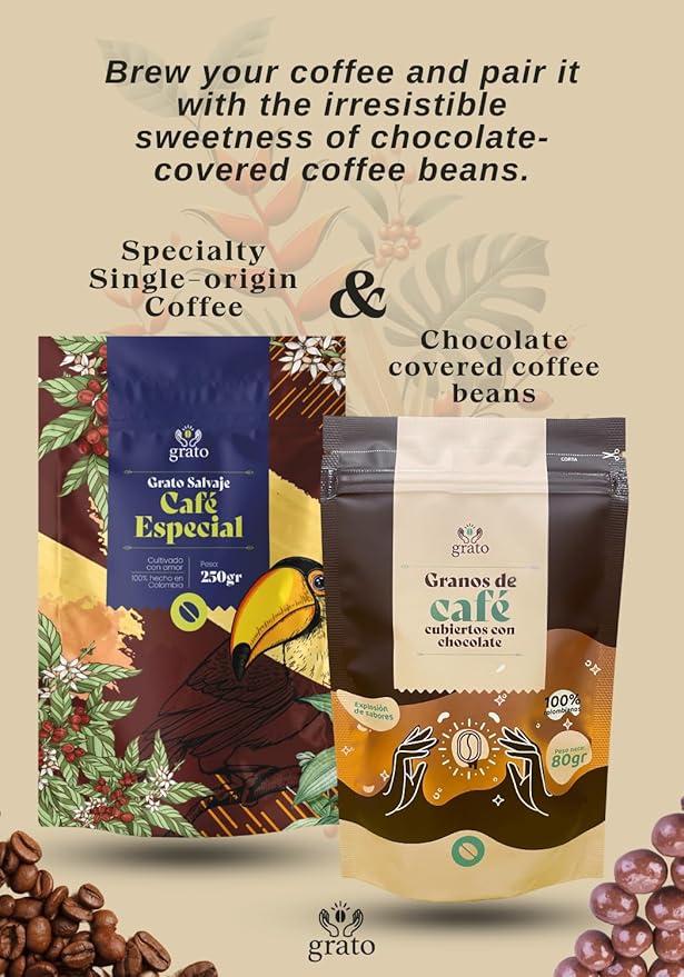 Grato Specialty Coffee Kit – Whole Bean (250g) + Chocolate-Covered Beans (80g) | Premium Colombian Coffee &amp Gourmet Snack