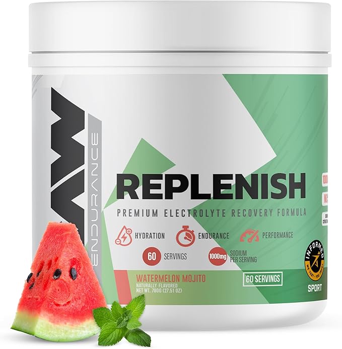 RAW Replenish Premium Electrolytes Powder Recovery Formula Watermelon Mojito (60 Servings) - Flavored Electrolyte Drink Mix Supplement for Hydration Replenishment Endurance &amp Performance Worko