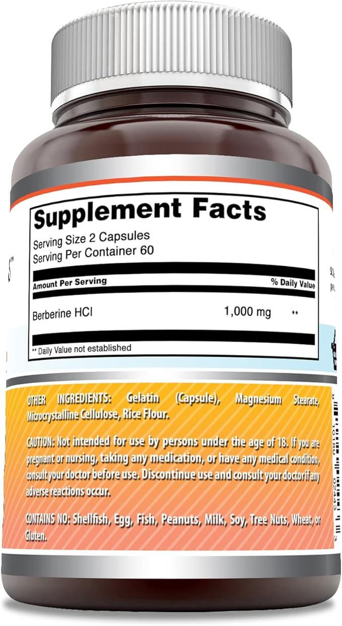 Amazing Formulas Berberine 1000mg Per Serving 120 Capsules Supplement | Non GMO | Gluten Free | Made in USA