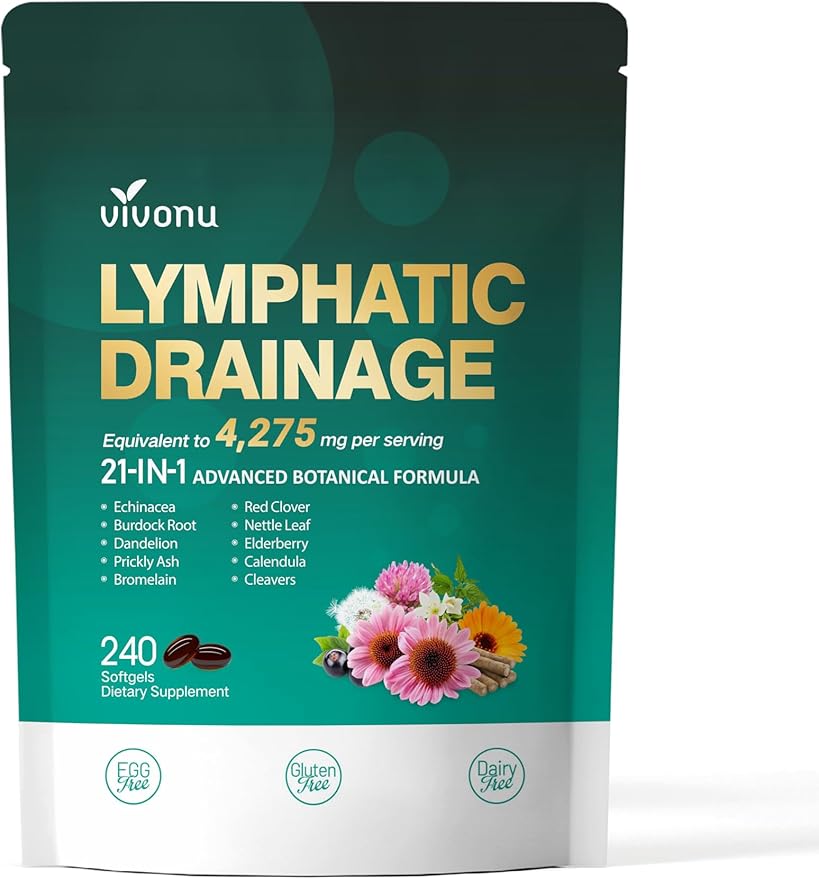 Lymphatic Drainage Supplement 240 Softgels 4275mg Lymph System Support Supplement for Women &amp Men 21-in-1 Herbal Blend with Echinacea Dandelion Burdock Bromelain Calendula Turmeric &amp M