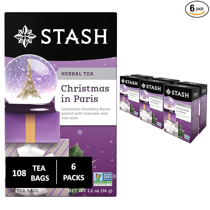 Stash Tea Christmas in Paris Herbal Tea - Non-GMO Project Verified Premium Tea with No Artificial Ingredients 18 Count (Pack of 6) - 108 Bags Total