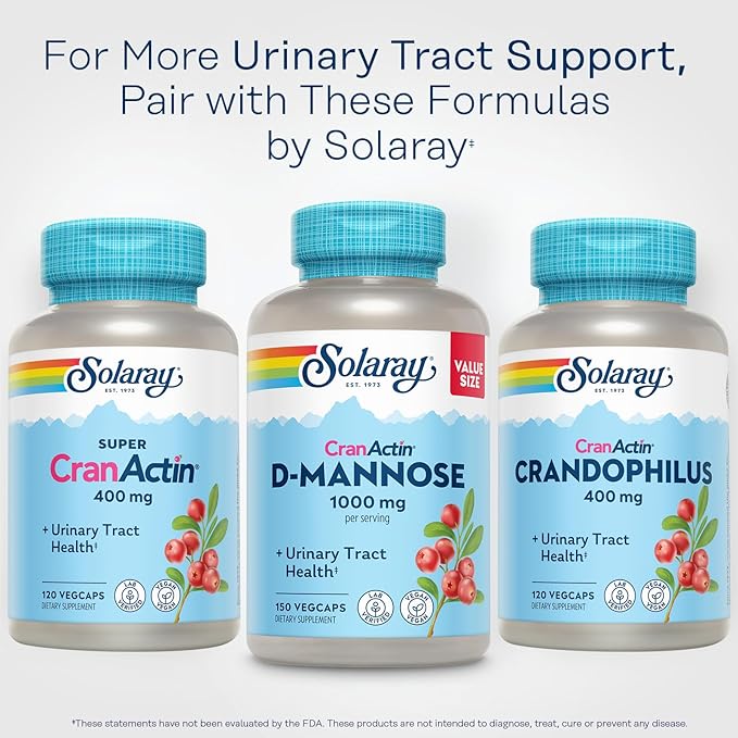 Solaray D-Mannose 1000mg with CranActin Cranberry Supplement 400mg Urinary Tract Health &amp Bladder Support Capsules with Vitamin C Vegan 60 Day Guarantee 75 Servings 150 VegCaps