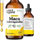 Wild &amp Organic Maca Root Ashwagandha Drops for Men and Women - Liquid Maca Ashwagandha Supplement for Overall Support - Peruvian Extract Tincture - Vegan Sugar &amp Alcohol-Free - 4 fl oz