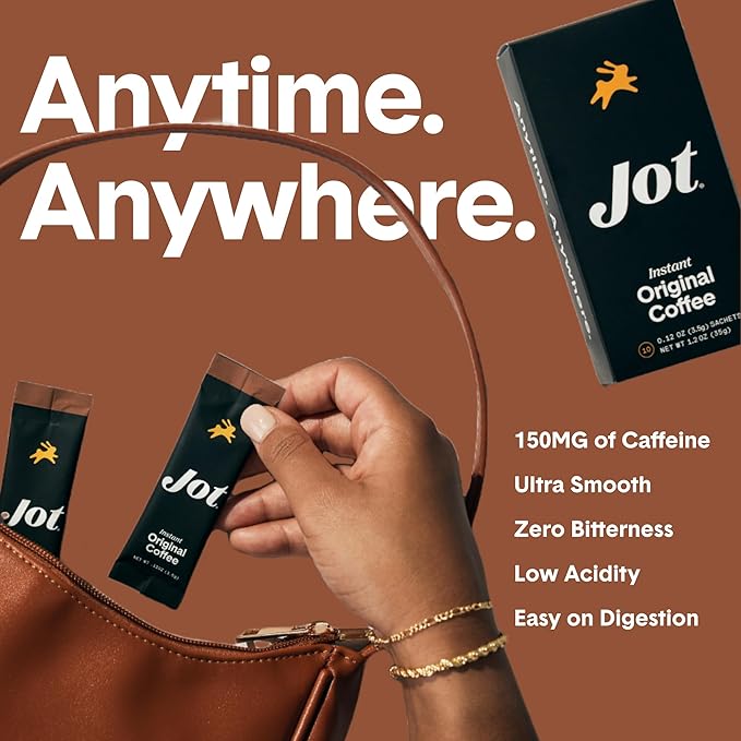 Jot Instant Coffee Packets Single Serve 10pk – Medium Roast Espresso Instant Iced &amp Hot Coffee Ultra Strong Fresh Brewed Taste Travel-Friendly Coffee Sticks for On-The-Go &amp Backpacking