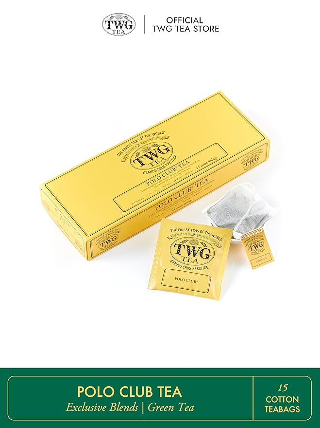 TWG Tea | Polo Club Tea | Green Tea | Caramel | 15 Hand Sewn Cotton Teabags | Gift Set