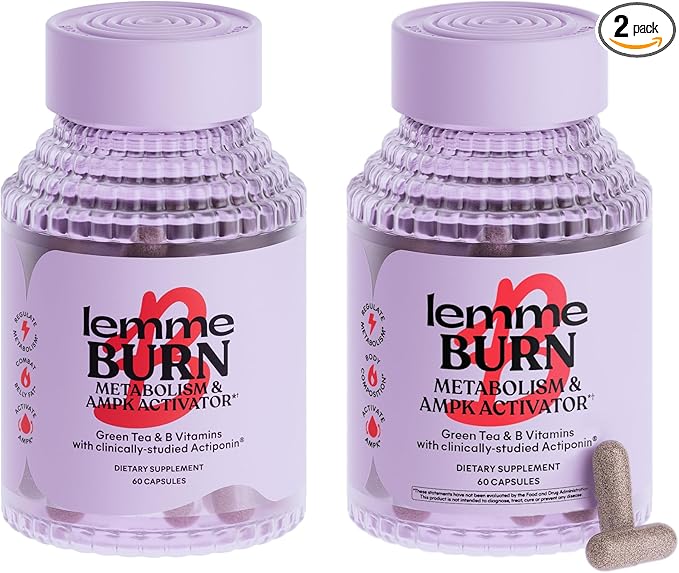 Lemme Burn Belly Fat Capsules Clinically Studied AMPK Metabolic Activator Actiponin Jiaogulan 50% EGCG Green Tea Extract Vitamin B6 Methyl B12 for Men and Women - 60 Count (Pack of 2)